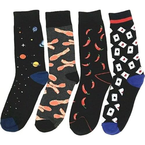 Peonfly Style Japanese Harajuku Happy Men Funny Chilli Space Poker Pattern Sokken Casual Comfort Skateboard Hip Hop Socks