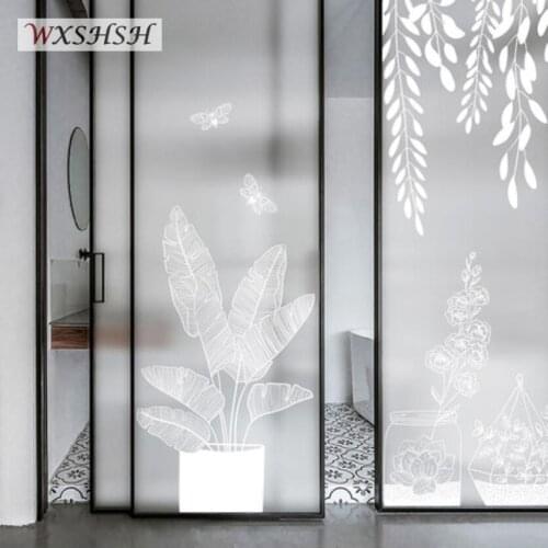 40cmx100cm Custom Size Static Cling Window Film White Line Plants Decorative Fresh Pattern Glass Film PVC Durable Glass Sticker