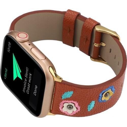 Embroidered Leather Strap for Apple watch series 6 SE 5 4 3 Women Wrist Bracelet iwatch Band 38mm 40mm 42mm 44mm