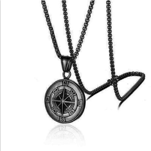 Silver Color And Black Gold Chain For Men Titanium Steel Compass Pendant Men Necklace Fashion Punk Jewelry Necklace For Women