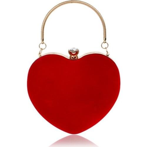2020 Brand New Evening Bags Heart Shaped Diamonds Red/Black Chain Shoulder Purse Day Clutch Bags For Wedding Party Banquet Bag