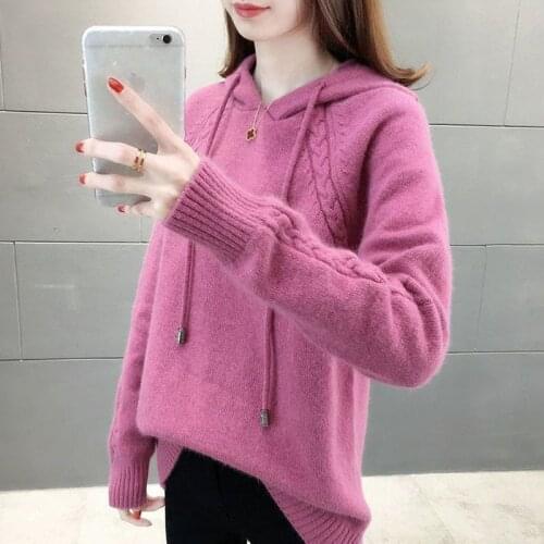Autumn And Winter New Knitted Sweater Ladies Thread Solid Color Loose Pullover Fashion Hoodie Womens Sweater Coat Sweater