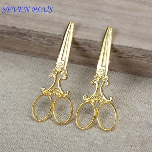 High Quality 10 Pieces/Lot 25mm*60mm Diy Jewelry Making Charm Gold Color Scissor Charms