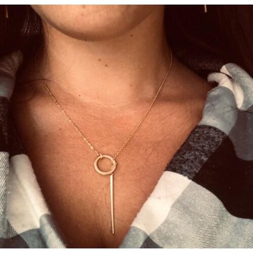 LAMOON 925 Sterling Silver Necklace For Women Long Pendant Stick Simple Necklace Gold Color Fine Jewelry LMNL003