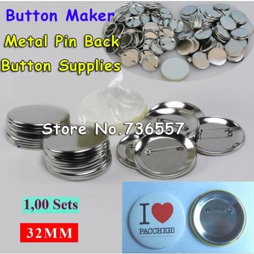 1-1/4" 32mm 100 Sets NEW Professional All Steel Badge Button Maker Pin Back Metal Pinback Button Supply Materials