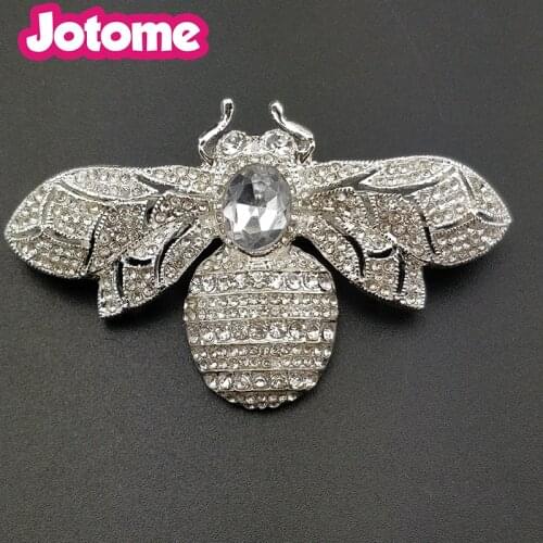 10pcs lot/Free shipping vintage style silver tone custom clear crystal 60mm bee insert brooch pins