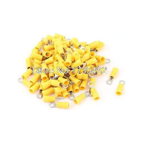 100 Pcs 3.5-4S Insulated Wire Connector Ring Crimp Terminal Yellow 14-12AWG