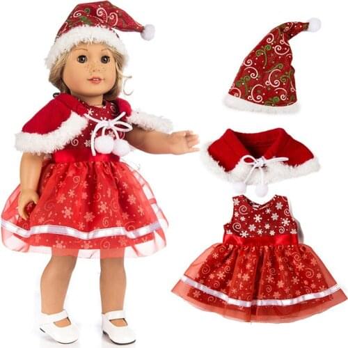 18 inch Girl Dolls Christmas santan claus Dress scarf Christmas hat for doll toys Dress fit for doll accessories