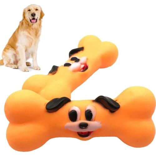 2PCS Dog Chew Toys Squeaky Bone Shape Toy Dog Face Pattern Bite Resistant Puppy Bite Toy Vinyl Pet Teething Toy Dog Accessories