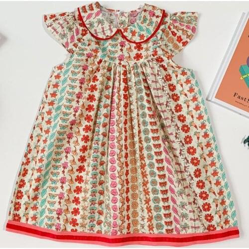 2021 summer fashion dress baby girls vintage Sweet rural style floral fresh flower dress kids dress for girls