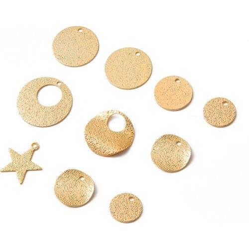 5Pcs18K Gold Plated Matte Round Star Copper Plated Charm Pendant For Bracelet Necklace Jewelry Accessories Making Finding