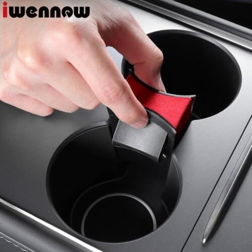 Car Cup Holder Limiter For Tesla Model 3 Y 2021 Car Water Cup Slot Slip Limit Clip ABS Suede Turn Fur Auto Accessories