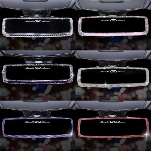 Blingbling Rhinestones Crystal Diamond Sparkle Ins Car Rear View Mirror Decors Pink Purple Red Blue