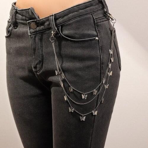 Trousers Hipster Butterfly Keychain Hip-hop Trendy Three Layer Belt Key Chain Waist Pants Chain Jeans Long Metal Accessories