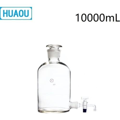HUAOU 10000mL Aspirator Bottle 10L Transparent Clear with Ground - In Glass Stopper and Stopcock Distilled Water Wine Liquor