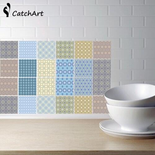 Colorful Retro MosaicTiles PVC wall Stickers Bathroom Toilet Waterproof Wall Stickers Home Decor Wall Poster 20x100cm