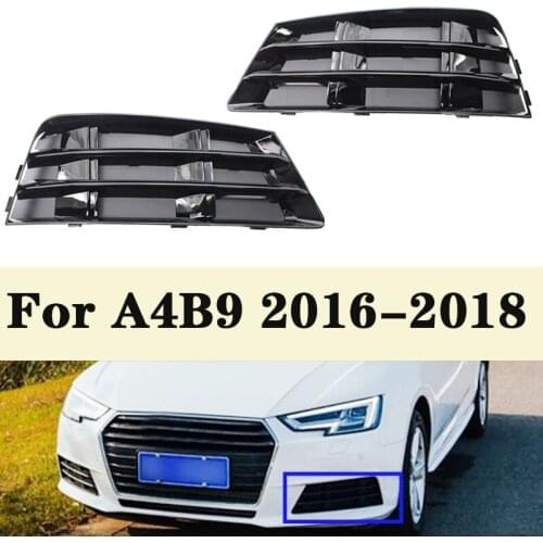 Glossy Black Car Front Lower Bumper Fog Light Grille Cover For AUDI A4 B9 2016-2018 Auto Accessories