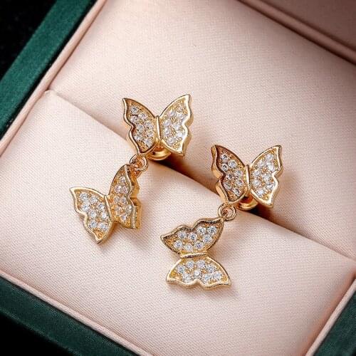 Exquisite Cute Butterfly Drop Earrings INS Full Zircon Dangle Earrings for Women Wedding Party Birthday Jewelry Accessories