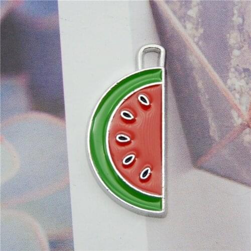 Julie Wang 5PCS Enamel Red Watermelon Charms Alloy White K Tone Artificial Fruit Pendants Bracelet Jewelry Making Accessory