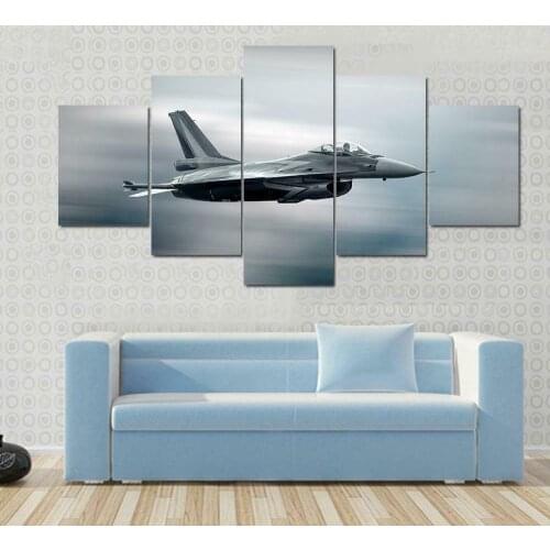 Speed Airplane Jet Cu Fighter 5 Panel Canvas Picture Print Wall Art Canvas Painting Wall Decor for Living Room Poster No Framed