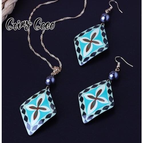 Cring Coco Acrylic Jewelry Sets Fashion Water Drop Round Triangle Pendant Chain Necklace Woman Earrings Necklaces Set for Women