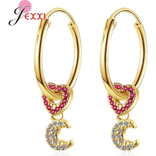 Hot Sale 925 Sterling Silver Heart Pendant Hoop Earrings For Women Girls Whole Sale Silver Wedding Party Jewelry Gifts