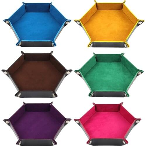 Dice Tray Hexagon Dice Rolling Folding Leather Desktop Storage Box