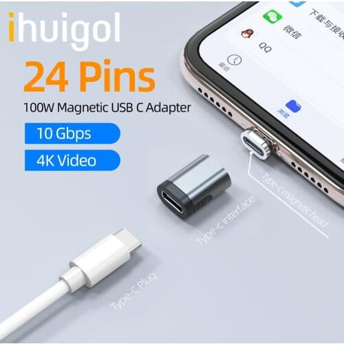Ihuigol 24 Pin Type C Magnetic Adapter 100W USB C 3.1 Converter 5A PD Quick Charge 10Gbp/s Data 4K Video For MacBook Pro Samsung