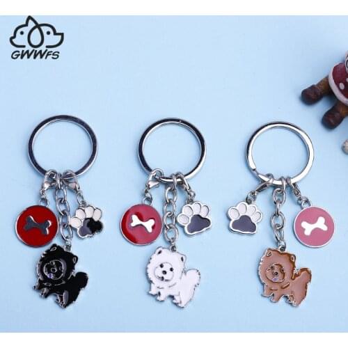 Mini DIY Metal Keychain Cartoon Purse Charms Car Keyring Pet Dogs Chow Chow Keychain Dog Charms Lobster Clasp Key Chain for Bags