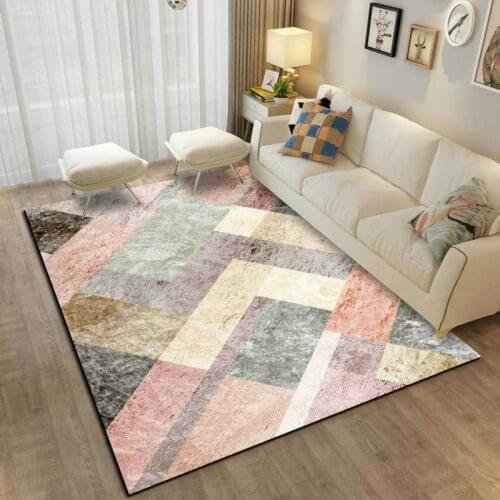 Fashion Modern Pink Gray Marble Stitching Living Room Bedroom Bedside Carpet Floor Mat Customization
