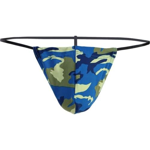 Mens Sexy Penis Pouch Thongs Micro Bikini G-Strings Camouflage Print T Back Tanga Panties Male Gay Underwear Lingerie Jockstraps