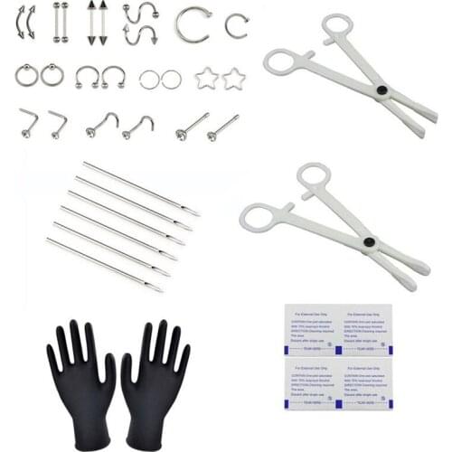 38 PCS Professional Body Piercing Jewelry Tool Kit Ear Nose Navel Nipple Needles Cheap Wholesale