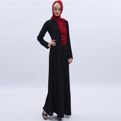 Ramadan Muslim Womens Dress Solid Color Loose Robe Arab Turkey Islamic Caftan Casual Wild Long Dress Elegant Abaya Moslem Maxi