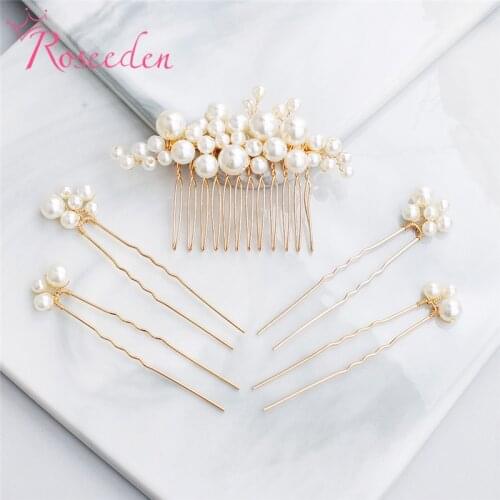Hot Sale Pearl Bridal Hair comb hair clip 5pcs set Combs Women Hair Accessories For Wedding Party RE3846