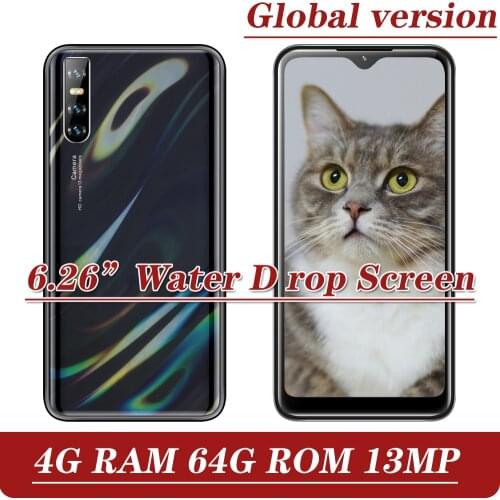 S6 Cell Phone Mobile Phone Android MTK Water Drop Screen Smartphones Face ID Unlocked Celulares 4G RAM 64G ROM Quad Core 6.26"