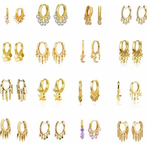 European and American Fashion Zircon Tassel Earrings for Women 925 Sterling Silver Small Hoop Earrings Jewelry