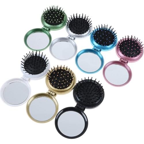Folding Massage Comb Hair Brush With Mirror Compact Travel Pocket Comb New Arriva