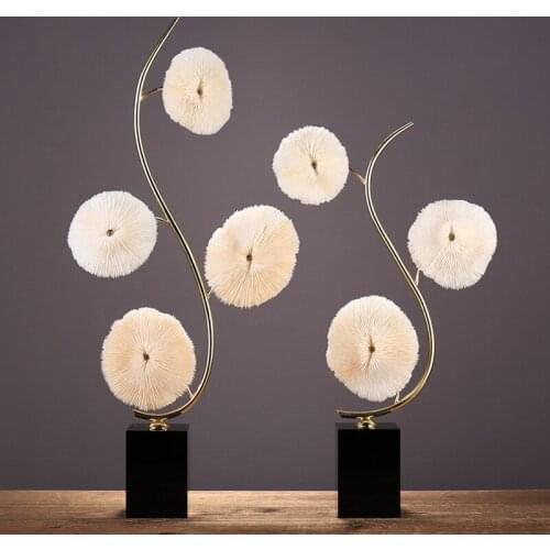 Modern Pure Copper Black Crystal Natural Coral Ornaments Crafts Decoration Home Livingroom Desk Figurines Fengshui Office Statue