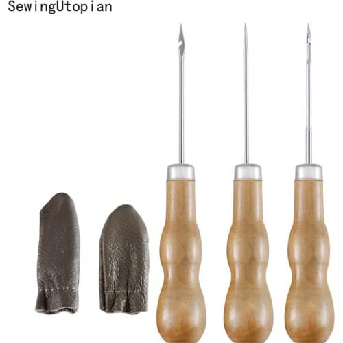 Wooden Handle Sewing Awl DIY Carft Stitch Needle Cone Die Stencils Canvas Shoes Repair Punch Awl Leather Craft Awl Tool