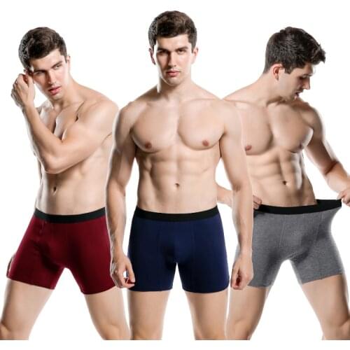 Men Boxer Underwear Cotton Long Man Shorts Solid Flexible Shorts Boxer Big Size Pure Color Male Underpants