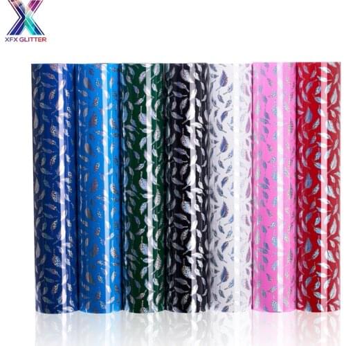 XINFANGXIU 25x100cm Multicolor Feathers Pattern HTV PU Heat Transfer Vinyl Heat Press Machine Print DIY Cricut Iron on Transfer