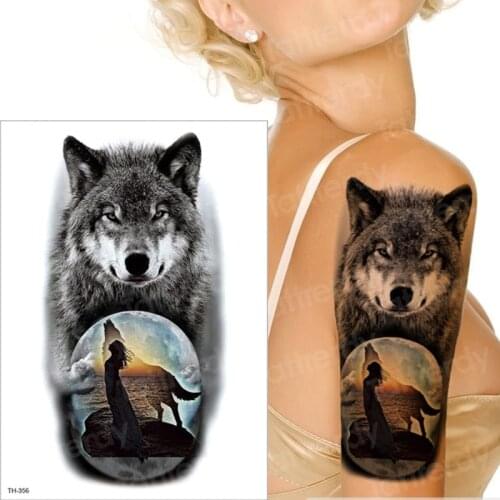 Waterproof temporary tattoo sticker wolf moon girl tattoo sexy black tattoo sleeves arm men tatoo wolf forest large tatto boys