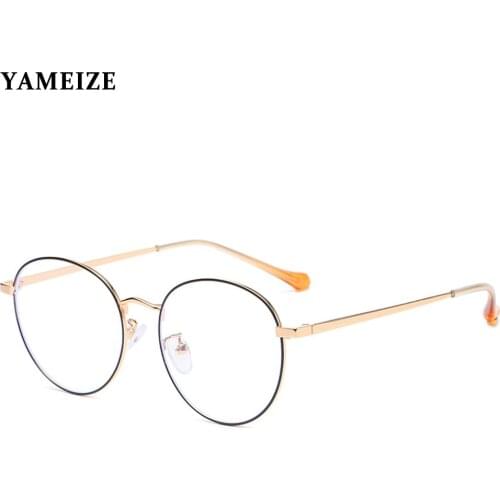 YAMEIZE Fashion Round Anti Blue Light Glasses Frame Retro Female Eyewear Frames Clear Lens Metal Eyeglasses Women Gafas De Sol