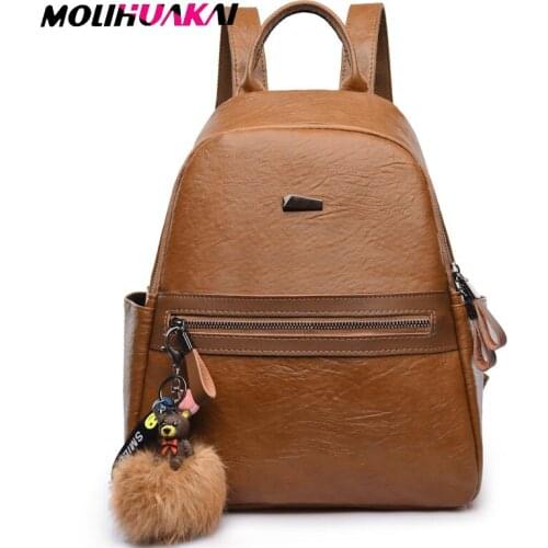 Women Leather Backpacks High Quality Solid Rucksacks For Girls Cute pendant Luxury Designer Bagpack Ladies Sac A Dos Female Pack