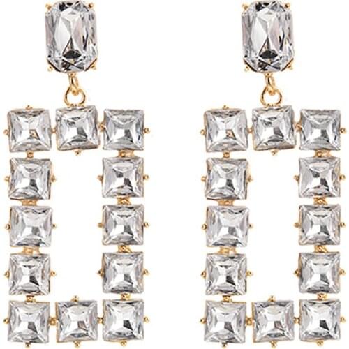 ZHINI New Korean Fashion Color Crystal Statement Earrings for Women Simple Punk Geometry Rectangle Dangle Drop Earring Jewelry