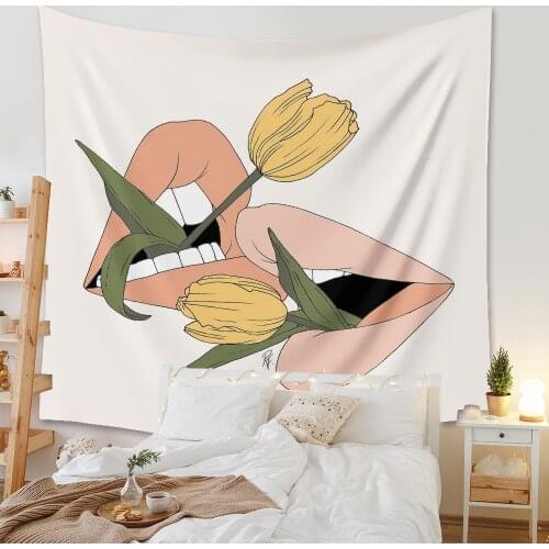 Girly Personality Pink Tapestry Wall Cloth Bohemian Picture Leaves Floral Women Psychedelic Tapiz Aesthetic Wall Decor Bedroom