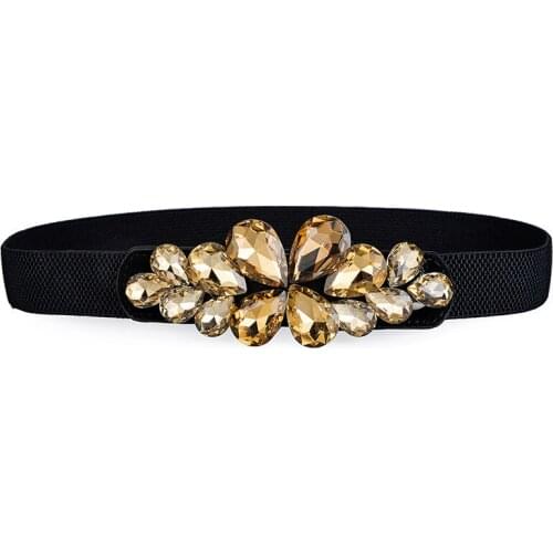 Spring / summer new Rhinestone inlaid elastic thin belt womens dress with elastic waist seal