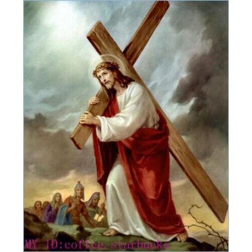 100% hand painted oil painting:"Jesus cross Portrait at canvas" 24x36 Inch