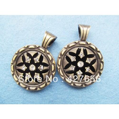 5pcs Top quality pesante good enamalled antique bronze round medal pendant charm/finding,dotted 7pcs rhinestone each same side