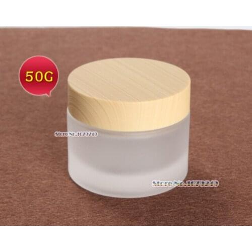 50g/50ml White colour Frosted empty cosmetic cream jar bottle cream bottle cap/Wood cap/cosmetics Bottle glass 100pcs/lot